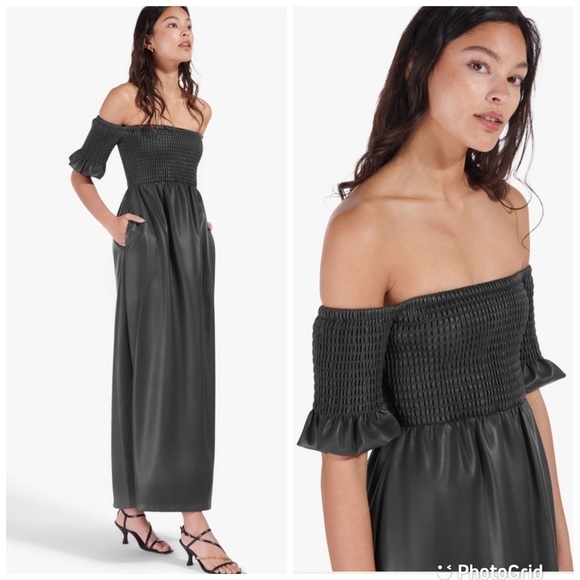 STAUD Mae Leather Dress in Black - Picture 2 of 8